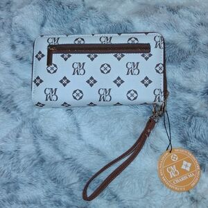 White and Brown CM Wallet with Wrist Strap